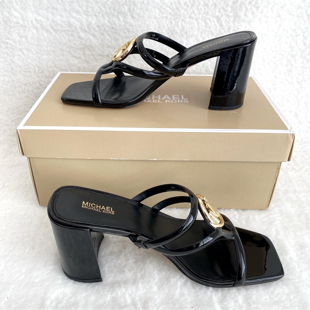 Michael Michael Kors Hampton Mid Dress Sandals, Black, Women's US 9.5
